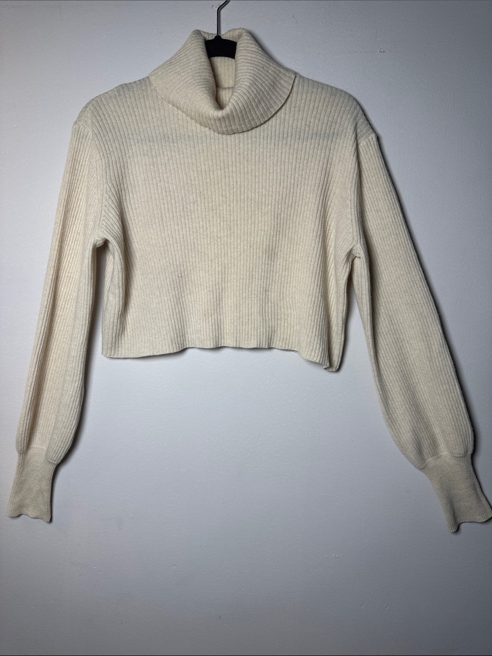 REFORMATION Luisa Cashmere Blend Cropped Cream Ribbed Turtleneck Sweater XS